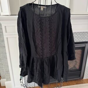 Women’s black 3/4 sleeve blouse with front detail babydoll style
